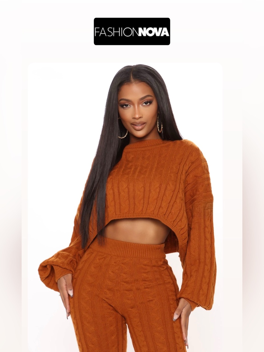 FashionNova Meet Me Half Way 2Pc Crop Sweater & Leggings Set